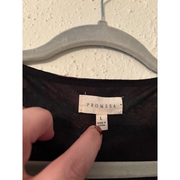 Promesa Fabulous Flowers Floral-Print Mesh Bell-Sleeve Top Sheer V-Neck Tie-Fron - Picture 6 of 16